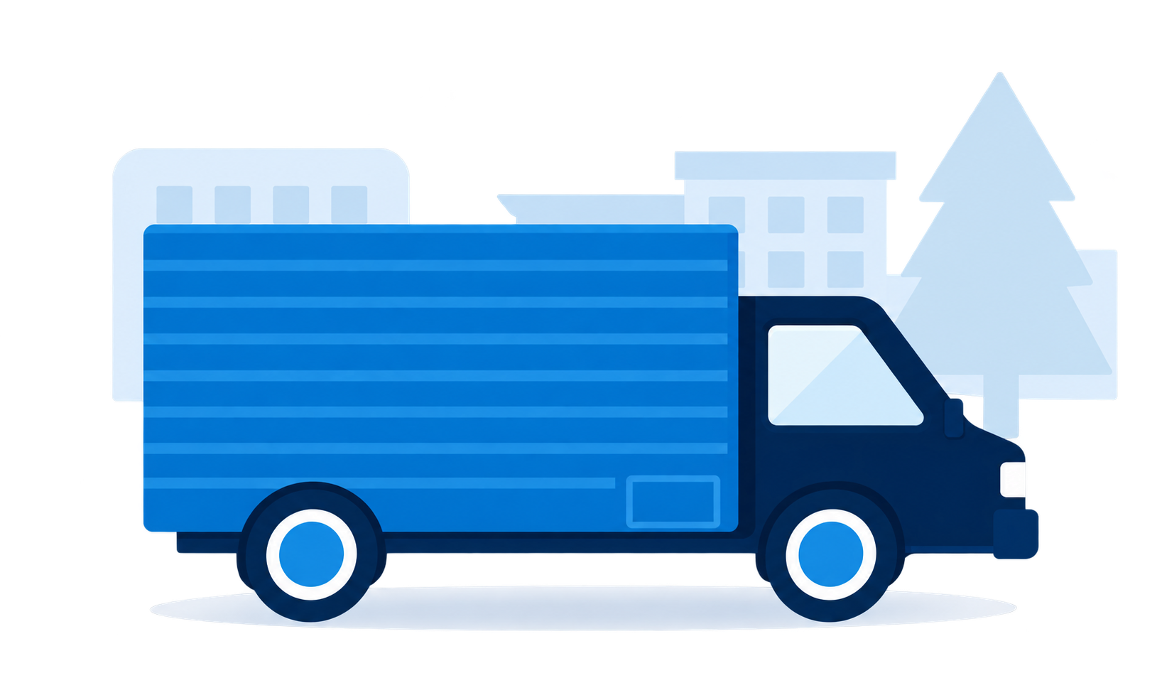 Blue Cityscape Moving Truck